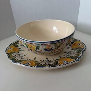 Hand‑Painted Lorenaccio Firenze Majolica Bowl & Platter Set Signed Italy Large